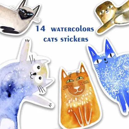 watercolors-funny-cats-stickers-pack