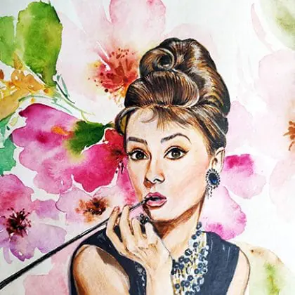 Portrait-Audrey-hepburn-Breakfast-at-Tiffanys-watercolor-DIGITAL-ITEM