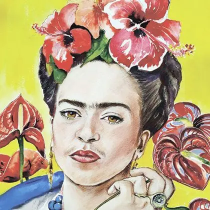 Frida-Kahlo-portrait-anthurium-hibiscus