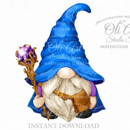 Wizard gnome, clip art png, сute characters, hand drawn graphics