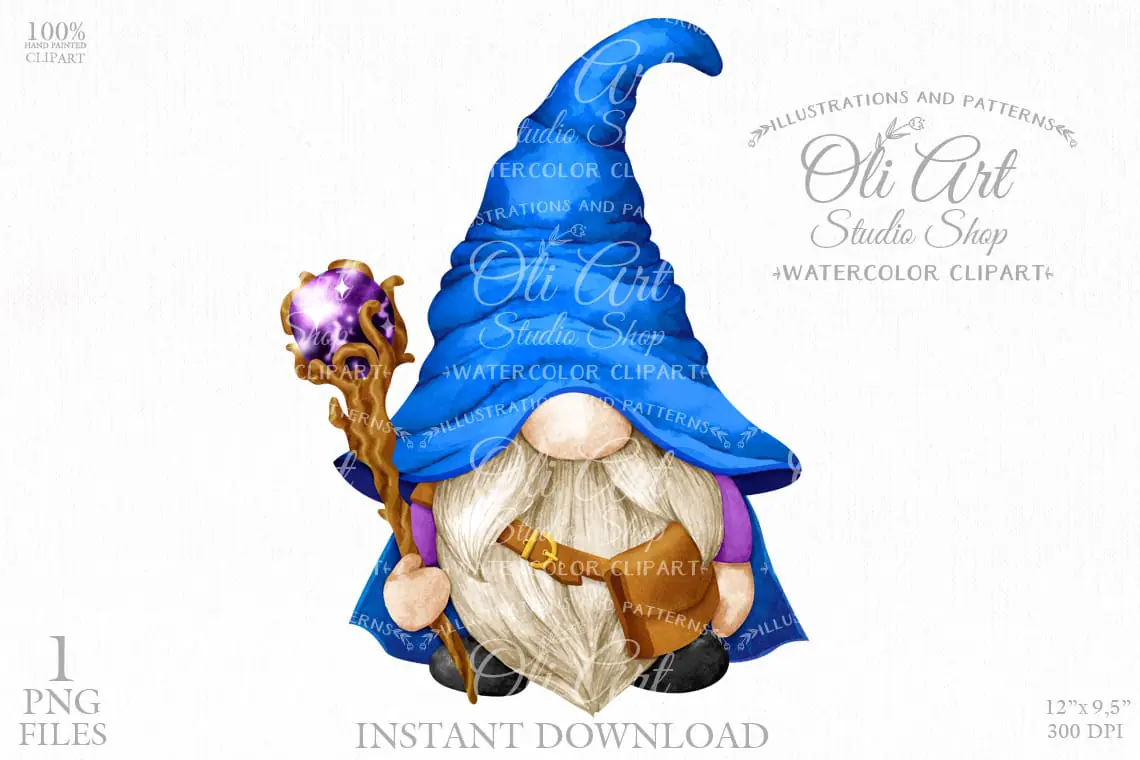 Wizard gnome, clip art png, сute characters, hand drawn graphics 1 Wizard gnome, clip art png, сute characters, hand drawn graphics