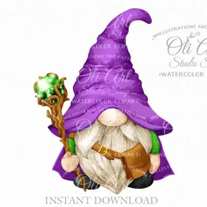 Wizard gnome, clip art png, сute characters, hand drawn graphics