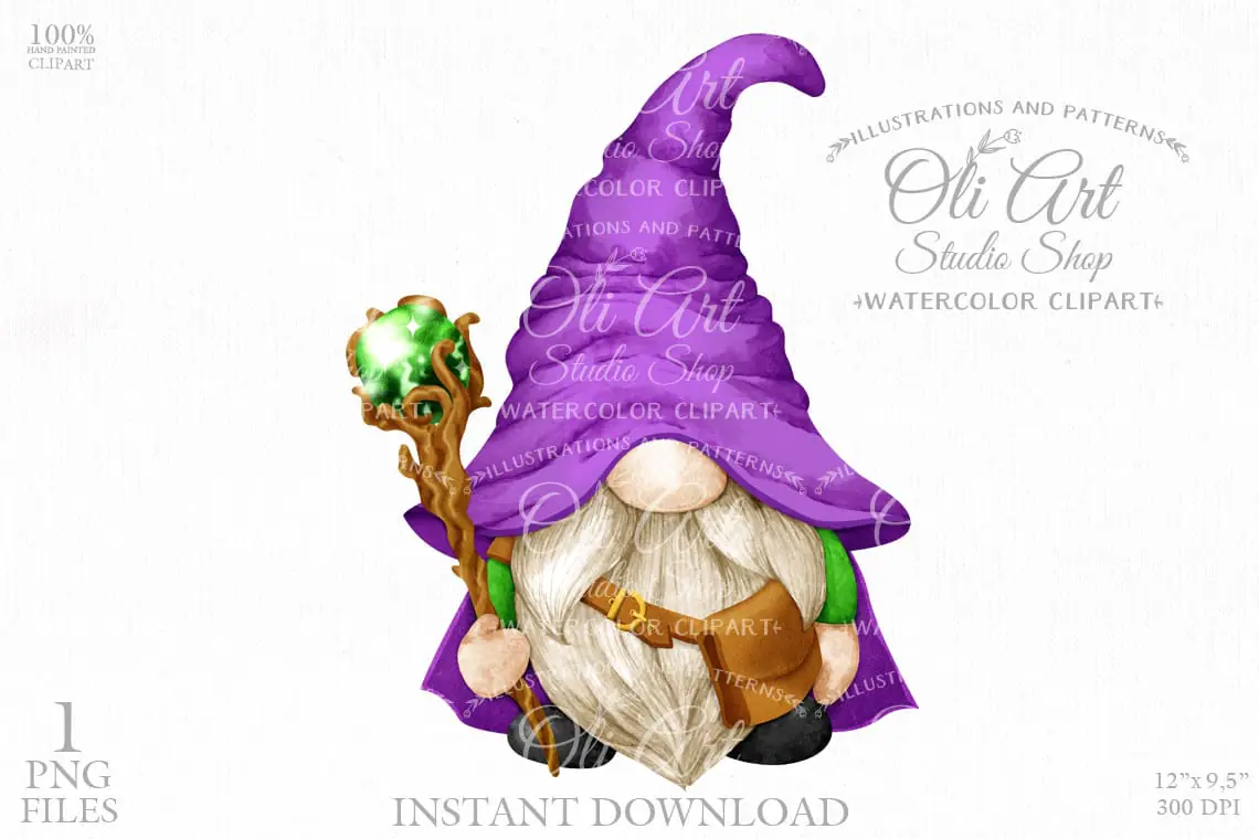 Wizard gnome, clip art png, сute characters, hand drawn graphics