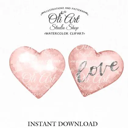 Valentines Day. Pink Hearts. Hand painted clipart. Sublimation Png