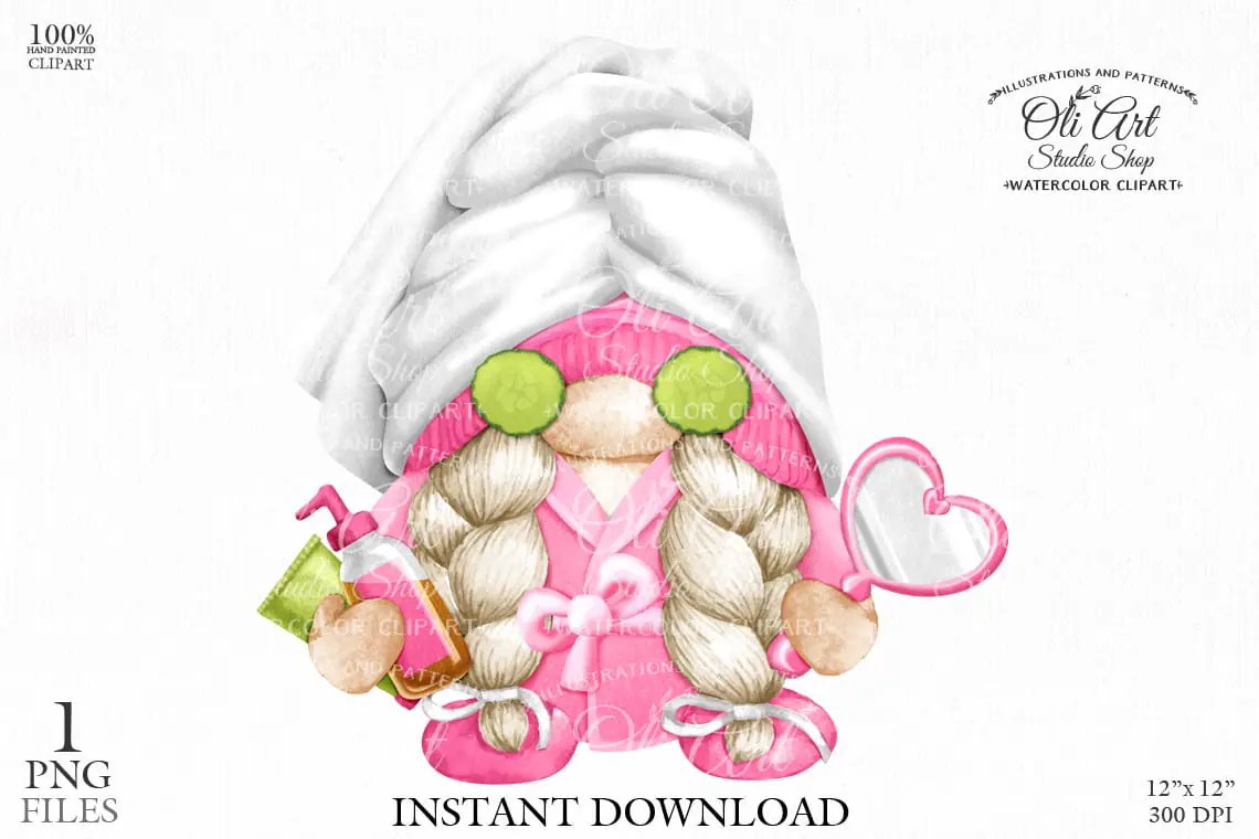 Spa day Gnome digital clipart png, сute characters