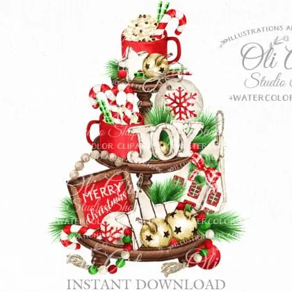Christmas tiered tray design. Digital clipart. Joy, Xmas. png file