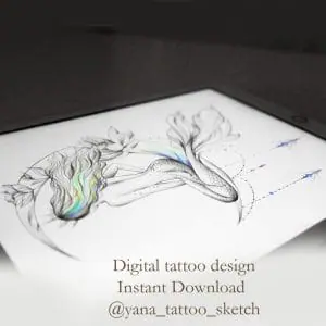 Mermaid Tattoo Design Mermaid And Moon Tattoo Drawing Idea