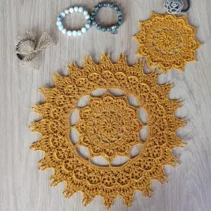 Textured relief interior doily Kalmia mustard (golden) color 2 items