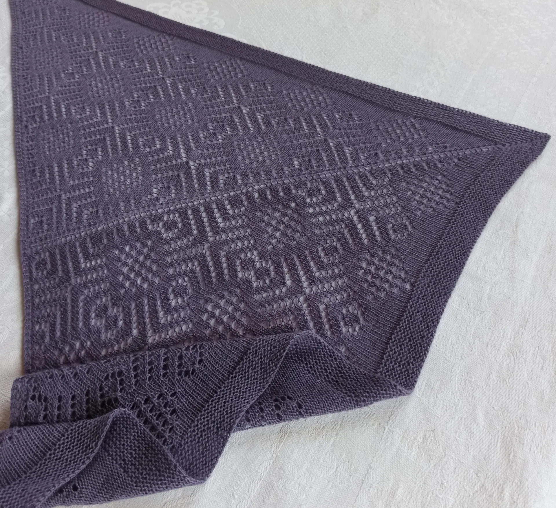Knit lace handmade shawl color “grape compote” of merino wool
