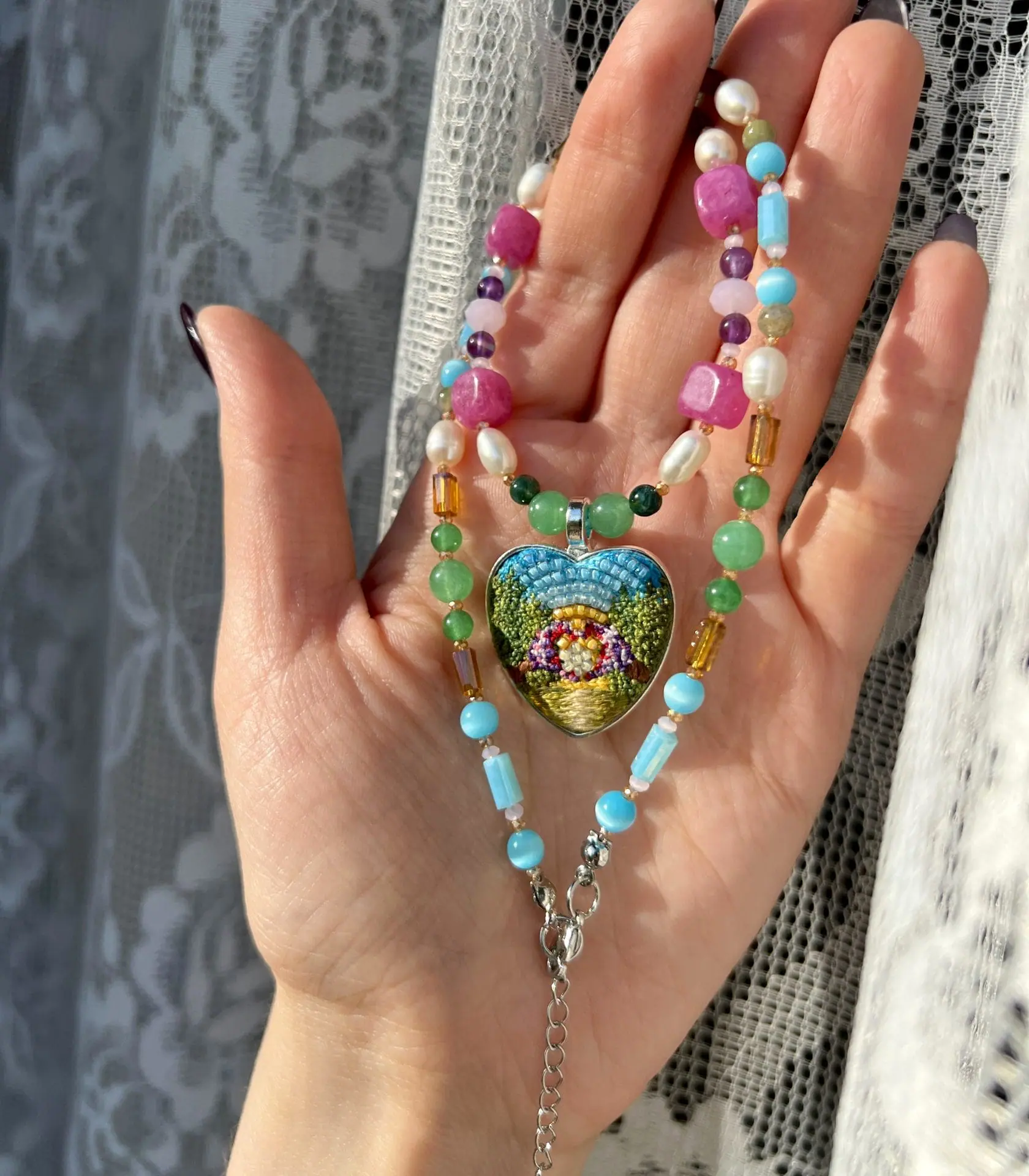In The Heart Of Summer, hand embroidered necklace