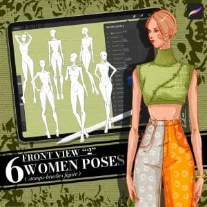 Procreate stamp brush, set of female figure Front view 2