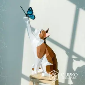 Papercraft Cat With Butterfly, Pdf, Gurko, Pepakura, Low Poly