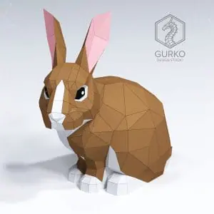 Rabbit Papercraft, Pdf, Gurko, Pepakura, Template, DIY, Low Poly