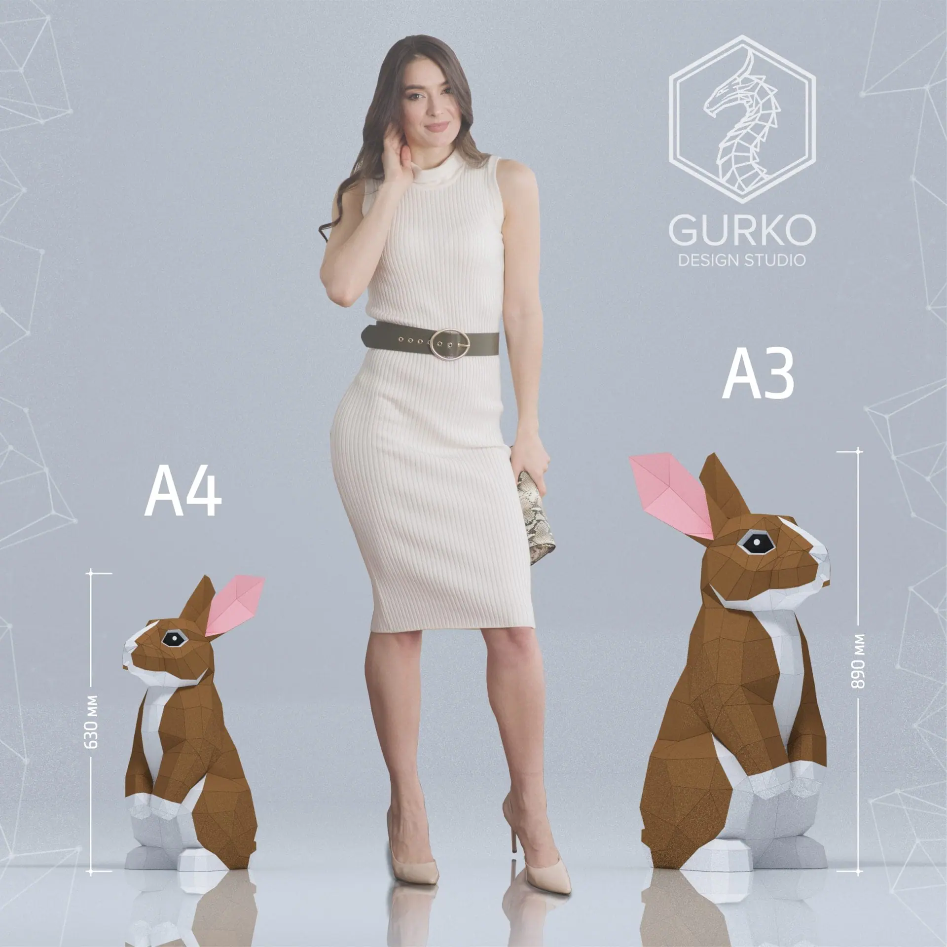 Two Rabbits Papercraft, Pdf, Gurko, Pepakura, Low Poly