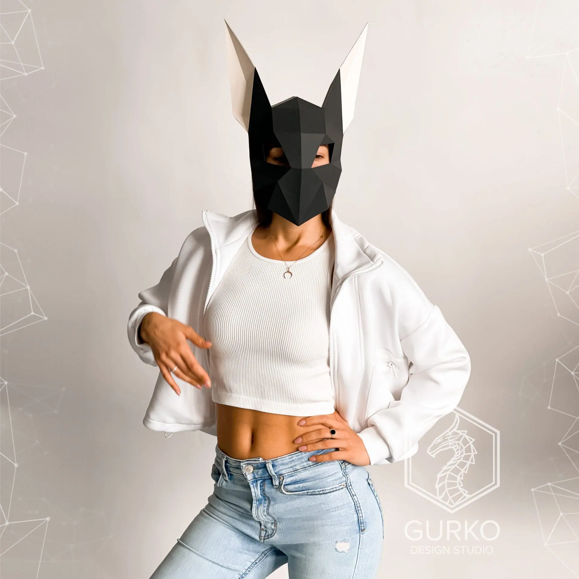 Futuristic Rabbit Mask Papercraft, Pdf, Gurko, Pepakura, Template