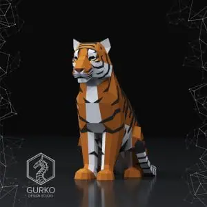 Straight Sitting Tiger Papercraft, Pdf, Gurko, Pepakura, Template