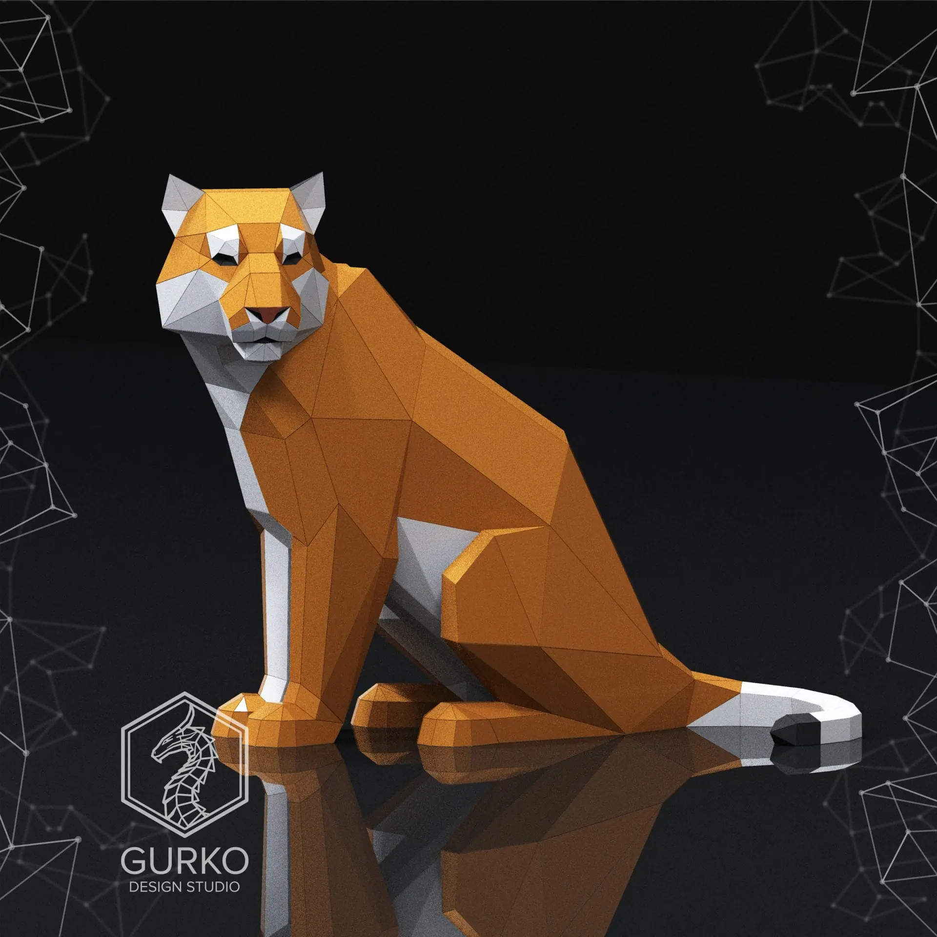 Papercraft Sitting Tiger With Head Turned, Pdf, Gurko, Pepakura