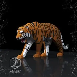 Crouching Tiger Papercraft, Pdf, Gurko, Pepakura, Low Poly, DIY