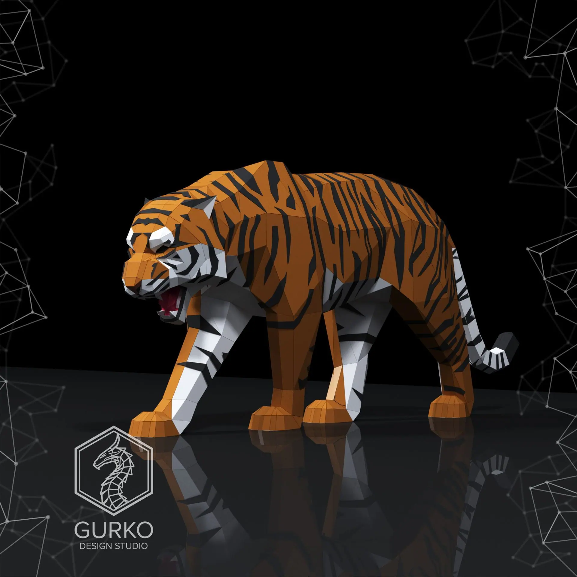 Crouching Tiger Papercraft, Pdf, Gurko, Pepakura, Low Poly, DIY