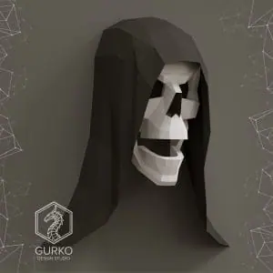 Hooded Skull Papercraft, Halloween, Pdf, Gurko, Pepakura, LowPoly