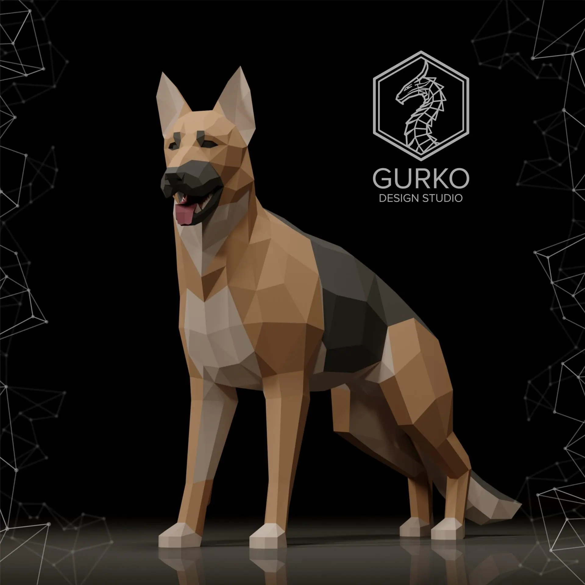 German Shepherd Papercraft, Pdf, Gurko, Pepakura, Low Poly, DIY