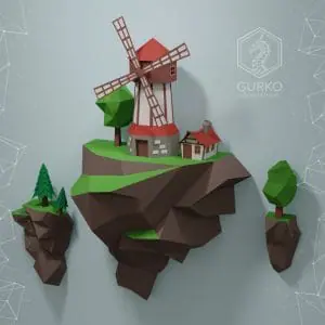 Papercraft Flying Island. Mill, Pdf, Gurko, Pepakura, DIY Craft