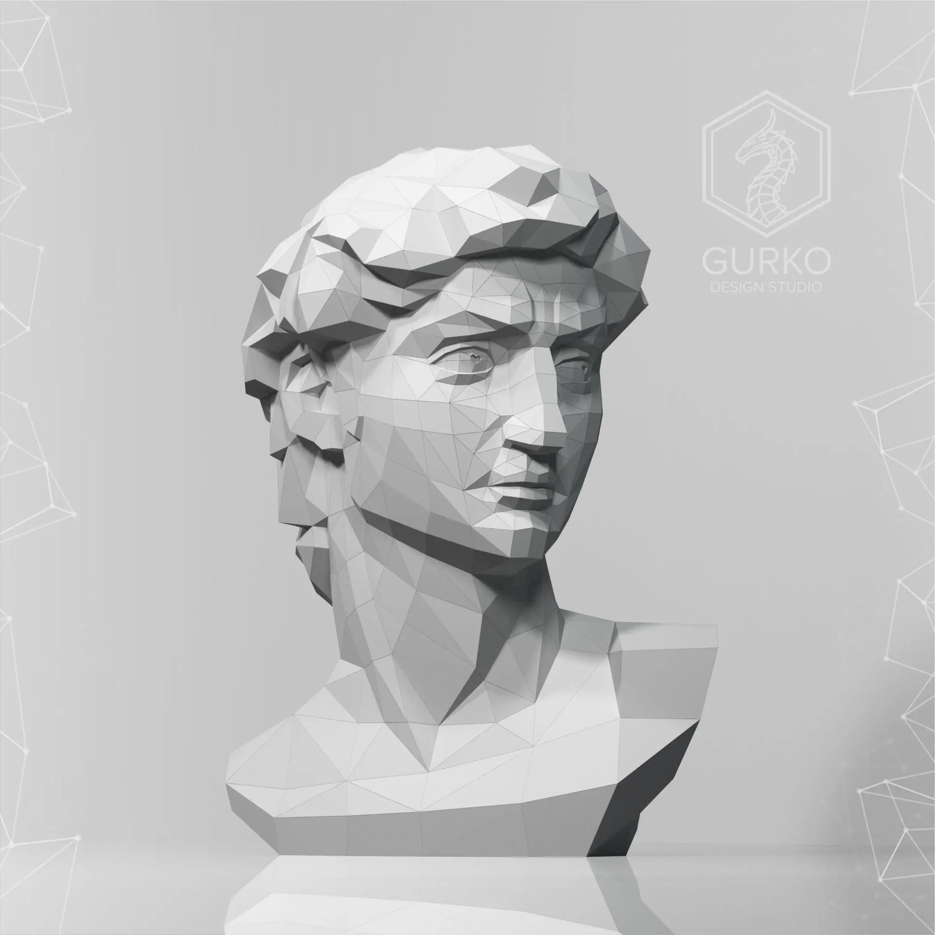 Bust of David (750 mm) Papercraft, Pdf, Gurko, Pepakura, DIY, 3D