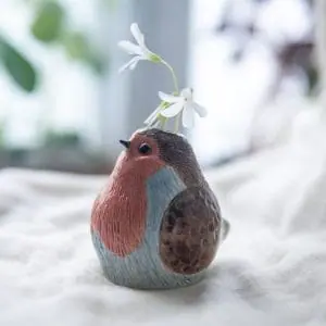 Ceramic Robin Bird Cute Vase, Whimsical Bird Lover's Gift