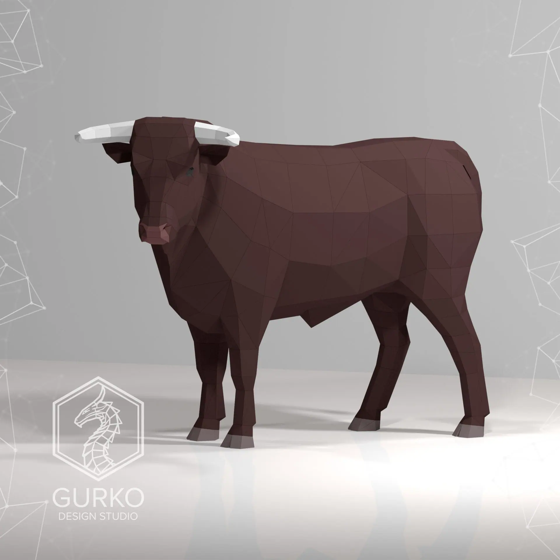 Full Length Bull Papercraft, Pdf, Gurko, Pepakura, Low Poly, DIY
