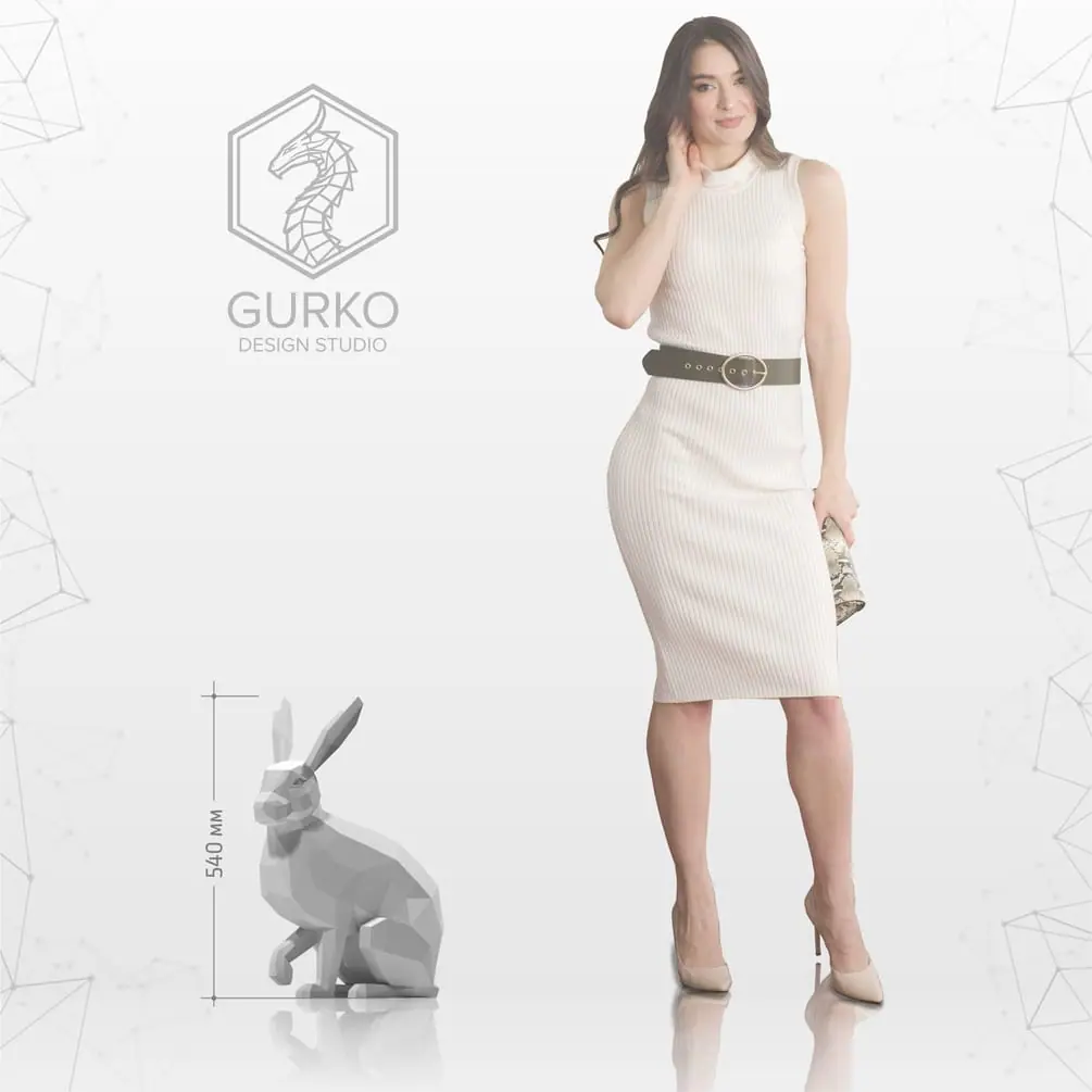 Hare Papercraft, Pdf, Gurko, Pepakura, Low Poly, DIY Craft, 3D 2 Hare Papercraft, Pdf, Gurko, Pepakura, Low Poly, DIY Craft, 3D - Image 2