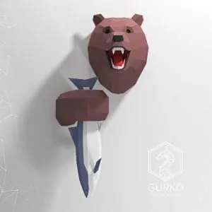 Papercraft Bear With Fish, Pdf, Gurko, Pepakura, Low Poly, DIY