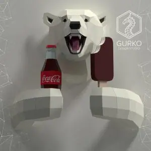 Smiling Polar Bear Papercraft, Pdf, Gurko, Pepakura, Low Poly