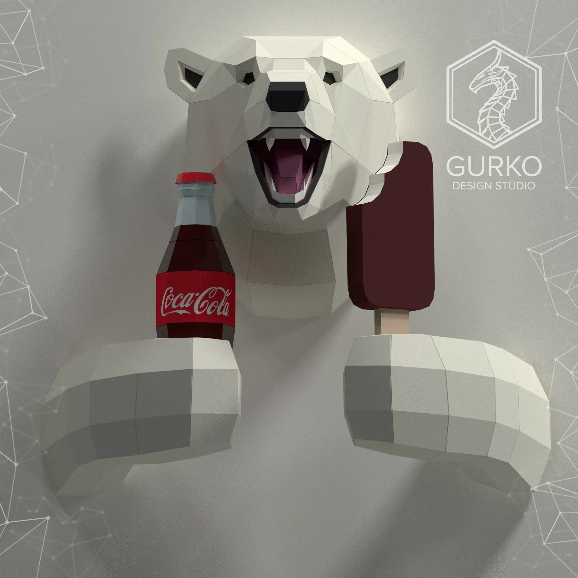 Smiling Polar Bear Papercraft, Pdf, Gurko, Pepakura, Low Poly