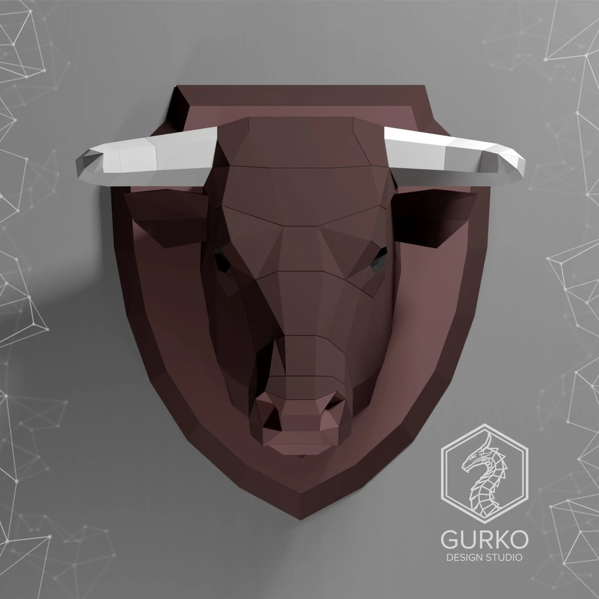 Bull Head Papercraft, Pdf, Gurko, Pepakura, Low Poly, DIY Craft