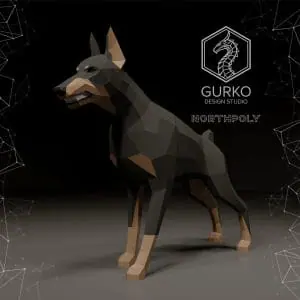 Angry Doberman Papercraft, Dog, Pdf, Gurko, Pepakura, Low Poly