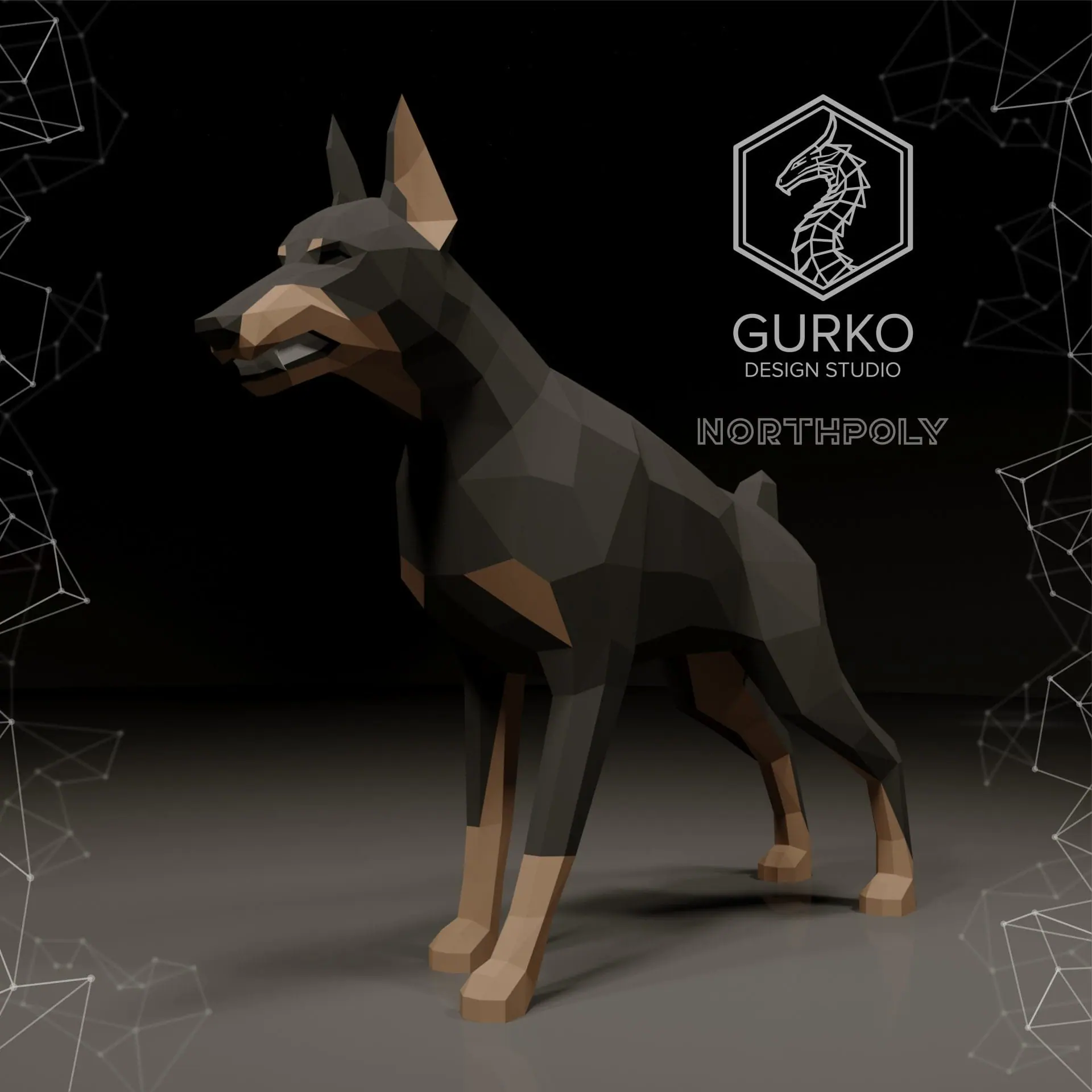 Angry Doberman Papercraft, Dog, Pdf, Gurko, Pepakura, Low Poly