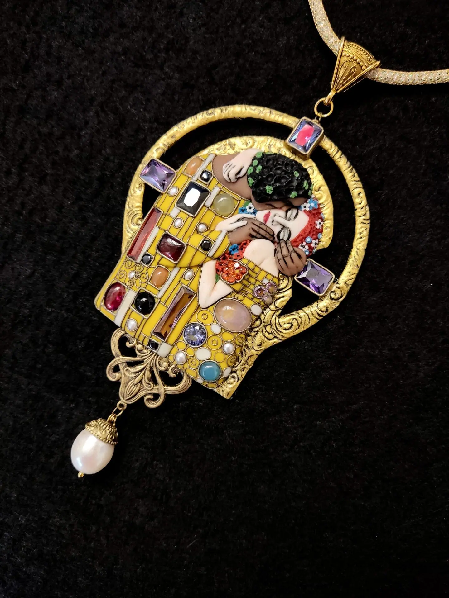 Necklace Klimt Kiss, art nouveau necklace, unusual necklace