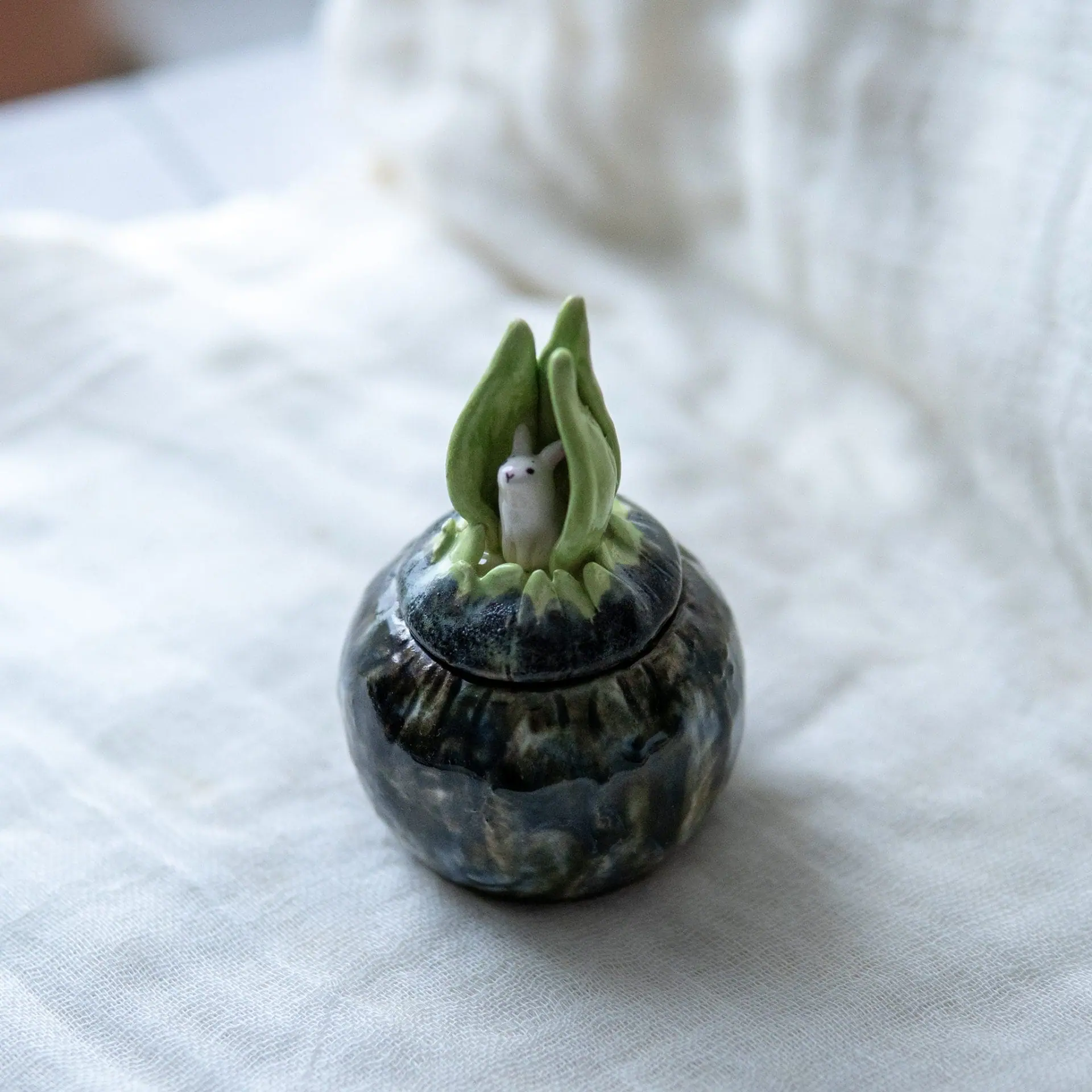 Charming bunny and hyacinth ceramic treasury box