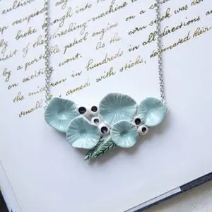Lotus leaves ceramic necklace Plant pendant