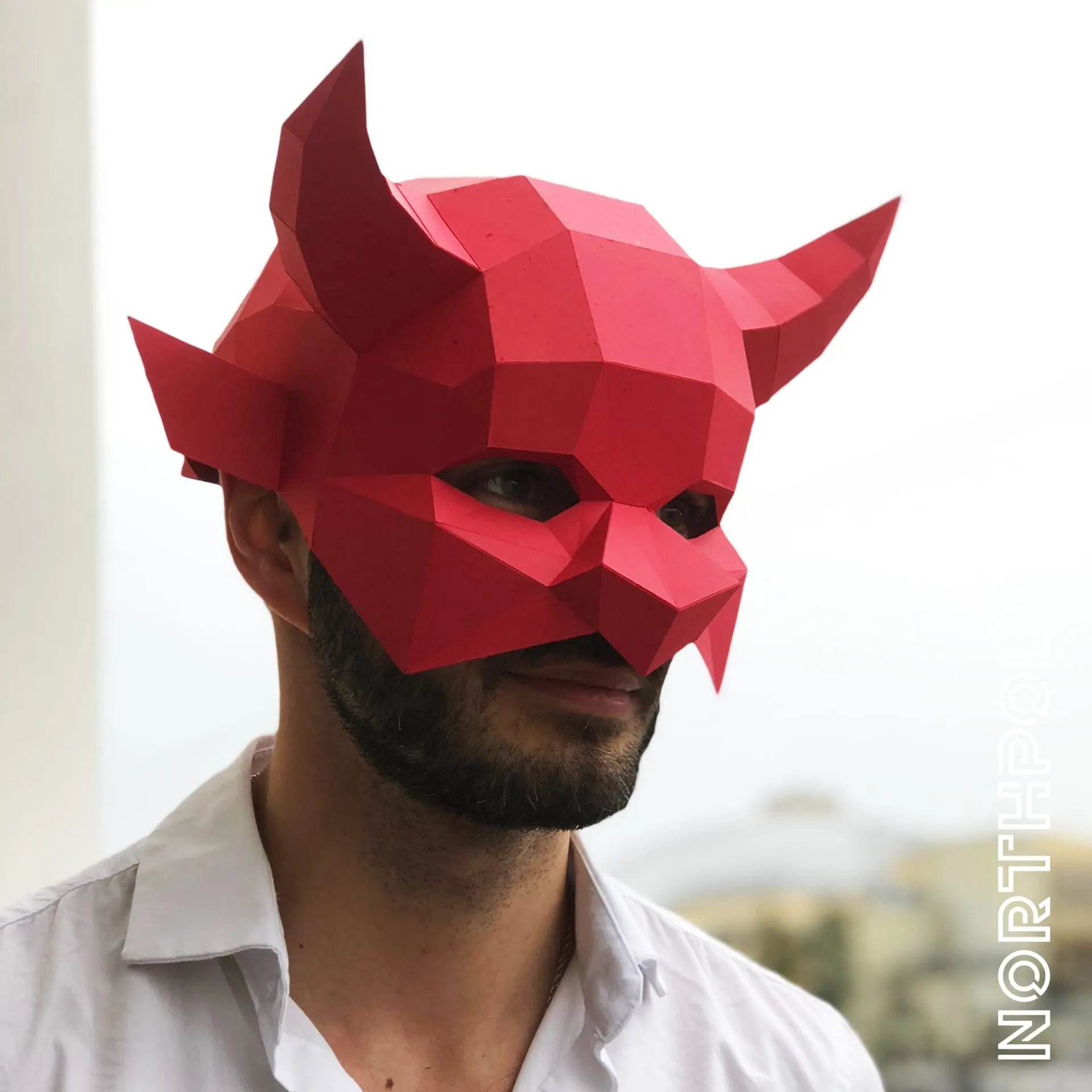 Devil Mask Papercraft, Halloween, Pdf, Gurko, Template, Low Poly