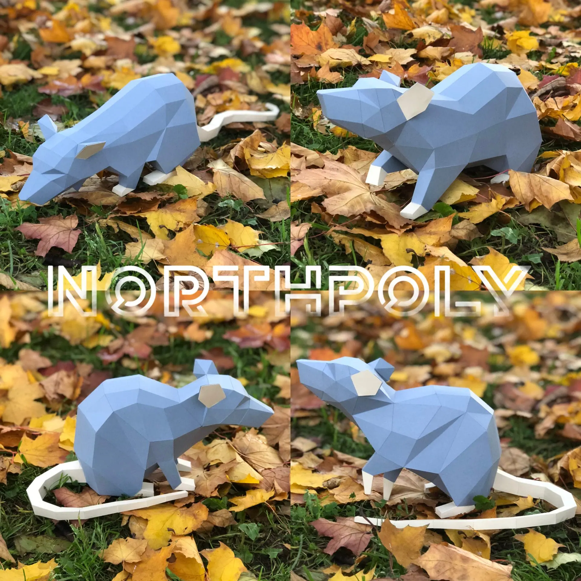 4 Rats Papercraft, Halloween, Pdf, Gurko, Template, Low Poly, DIY