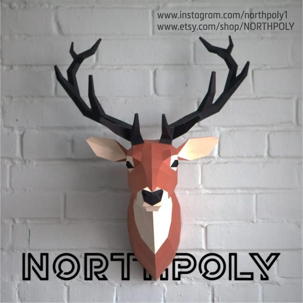Papercraft Deer Head №1, Pdf, Gurko, Template, Low Poly, DIY