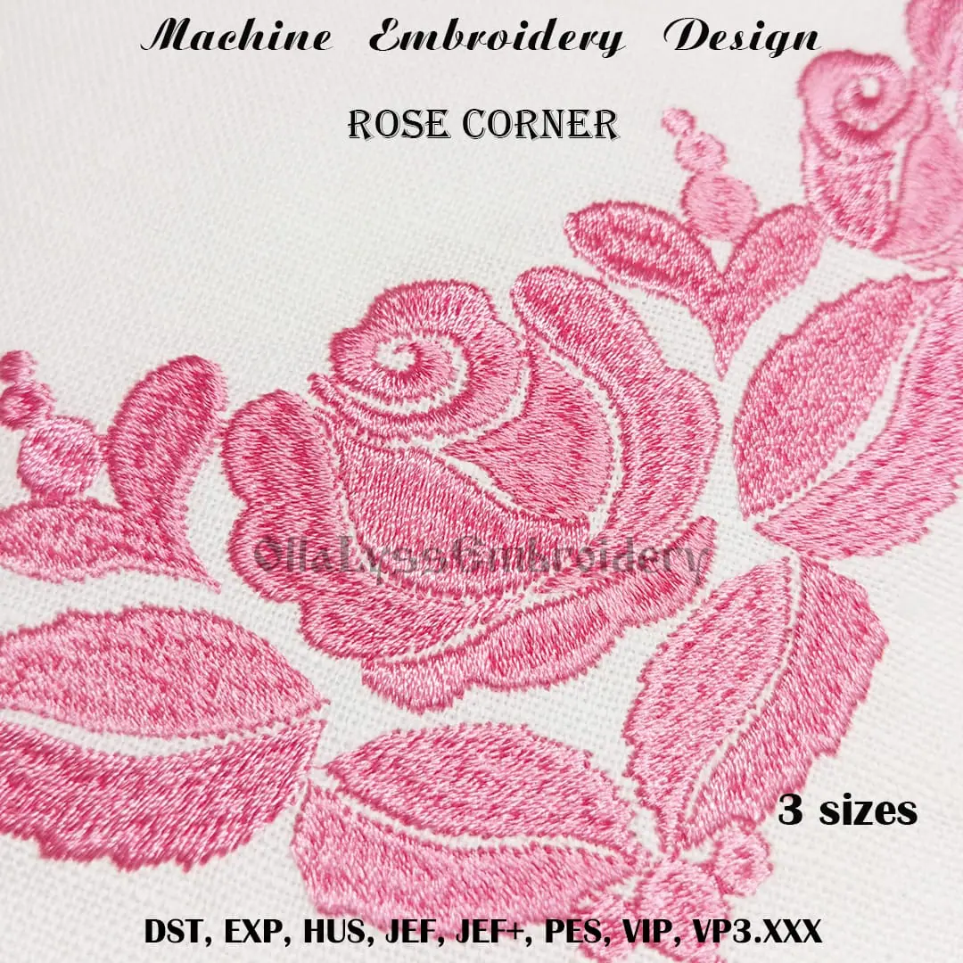 Rose corner embroidery design