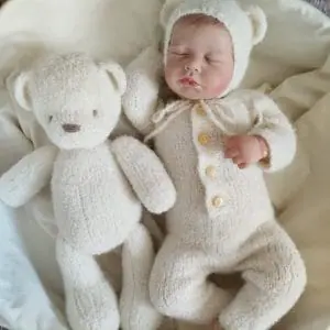 Bear set:cap, romper, bear toy( Italian boucle)