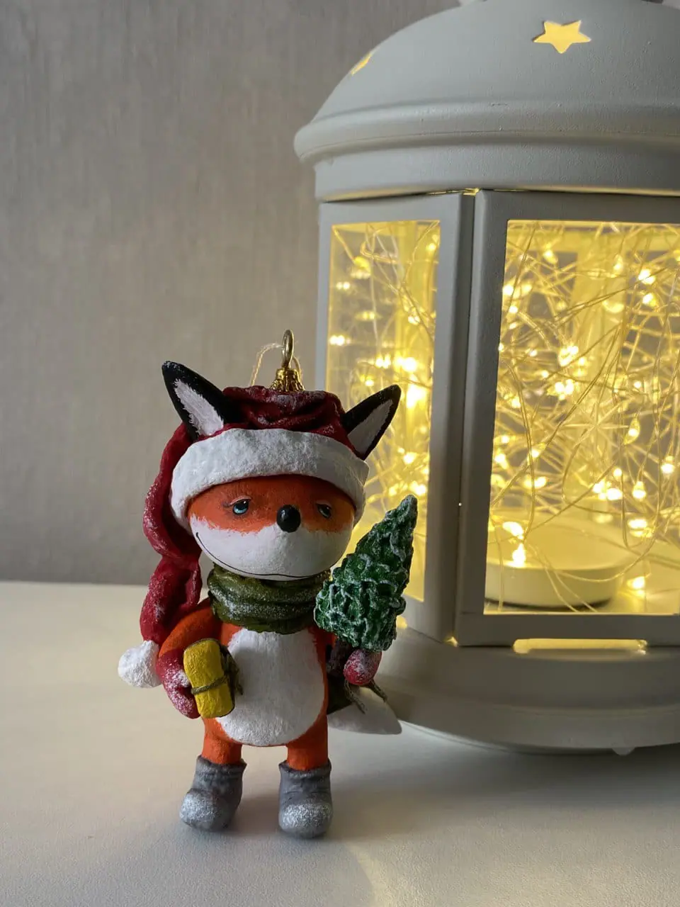 Christmas tree toy fox in a Santa Claus hat funny gift for mom - Crealandia