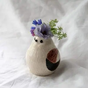 Handmade Ceramic Long-Tailed Tit Bird Bud Vase with small bouquet