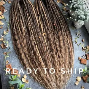 Ready to ship Light brown boho dreads and curls