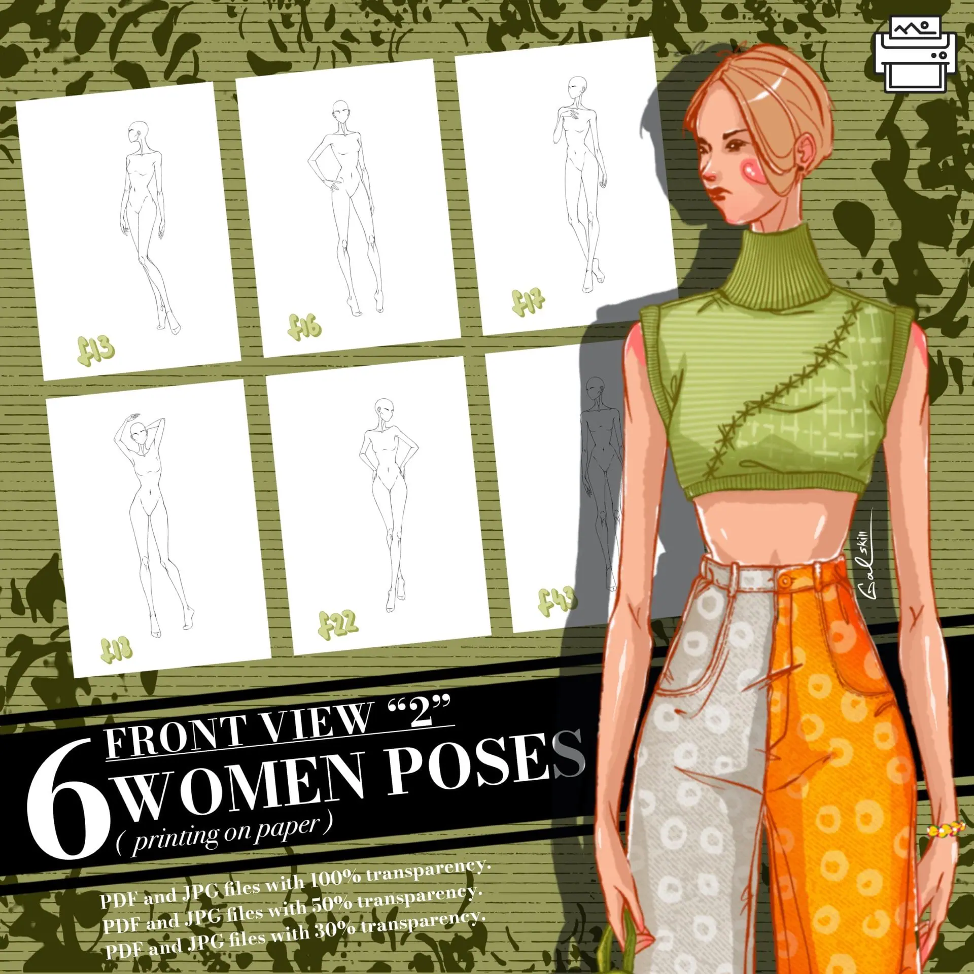 Templates, Body poses of female figure, set Front view 2 1 Templates, Body poses set of female figure Front View 2