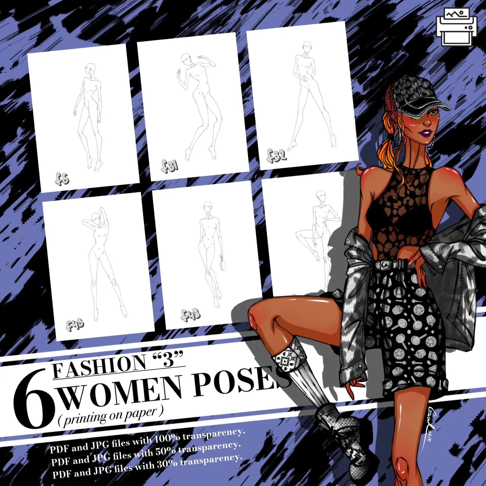 Templates, Body poses of female figure, set Fashion 3