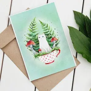 Enchanting watercolour cats and plants postcards set
